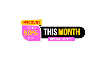 50 Percent discount offer, clearance, promotion banner layout with sticker style. 

