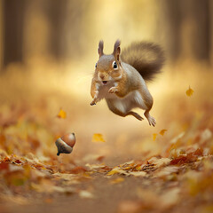 squirrel chasing an acorn © adimas