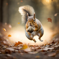 squirrel and acorn - obrazy, fototapety, plakaty