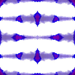 Handmade Watercolor Shibori Seamless Pattern. Abstract Stripe and Dot Print. Batik Dyed Texture Background.