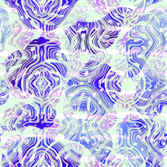 Abstract Seamless Tropical Pattern. Palm Leaves and Stripes Background.  Monstera Illustration with Marble Design. Hawaiian Print for Wrapping.   Jungle Repeated Ornament with Monstera and Lines.