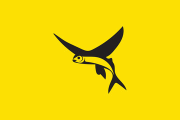 Minimal Awesome Trendy Professional Creative Fish Fly Icon Logo Design Template On Yellow Background