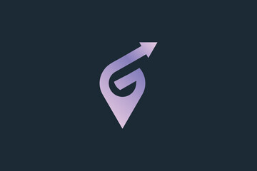 Minimal Awesome Trendy Professional Creative Letter G Arrow Pin Icon Logo Design Template On Black Background