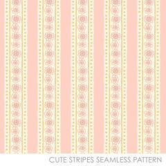 かわいいお花のストライプシームレスパターンのベクターイラスト素材　ピンク