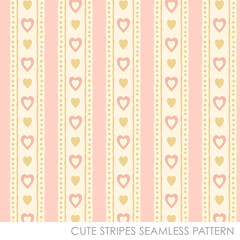 かわいいハートストライプシームレスパターンのベクターイラスト素材　ピンク