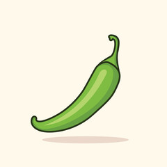 Green Chili Cartoon Vector Illustration. Flat Cartoon Style Isolated Chili icon. Vegetarian Food Drawing.