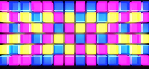 3d rendering colorful glass grid pattern cube neon wallpaper