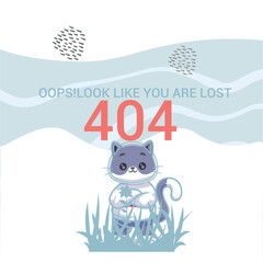 Error 404 page not found banner with stylish cartoon illustration.