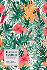 Tropical flowers, jungle leaves. Beautiful vector floral pattern background.