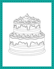 Hand drawn birthday cake coloring page