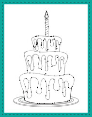 Hand drawn birthday cake coloring page