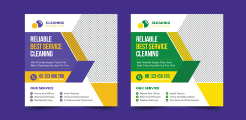 Corporate office and house cleaning service business promotion social media post or web banner template design. Housekeeping, wash, clean or repair service marketing flyer design template