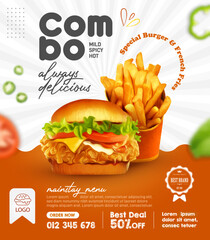 Delicious burger and french fries social media post template - 555840484