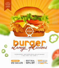 Fresh tasty burger promotion in 3d illustration - 555840823