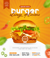 Fresh tasty burger promotion in 3d illustration