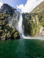 Stirling Falls in milford sound, high quality with small overcast views . High quality photo