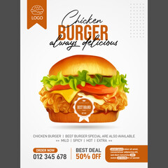 Fried chicken burger banner ads design template