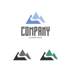 mountain with river , mountain nature  logo design vector template