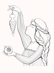 Beautiful girl with Christmas ornaments. Vector. You can print it on cards, mugs, and posters