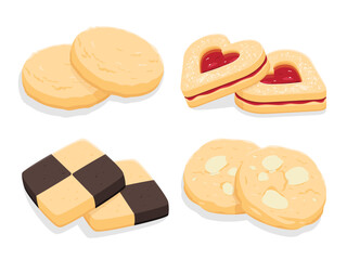 Assorted traditional butter cookies, checkboard cookie, Heart shape jam cookie, almond cookie