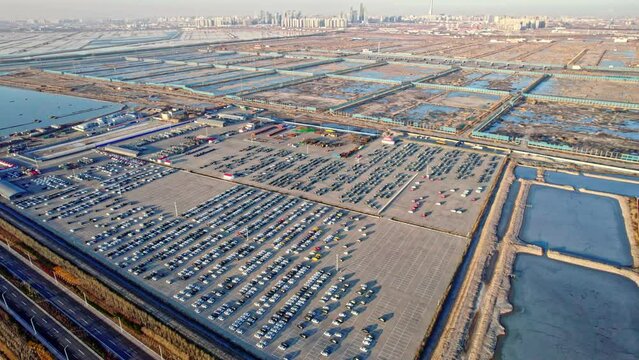 Aerial photo of parking lot in Tianjin Binhai New Area