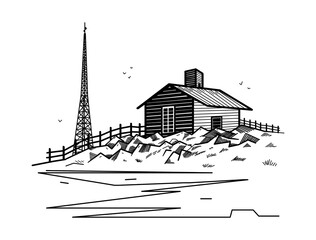 Landscape sketch isolated on white background.