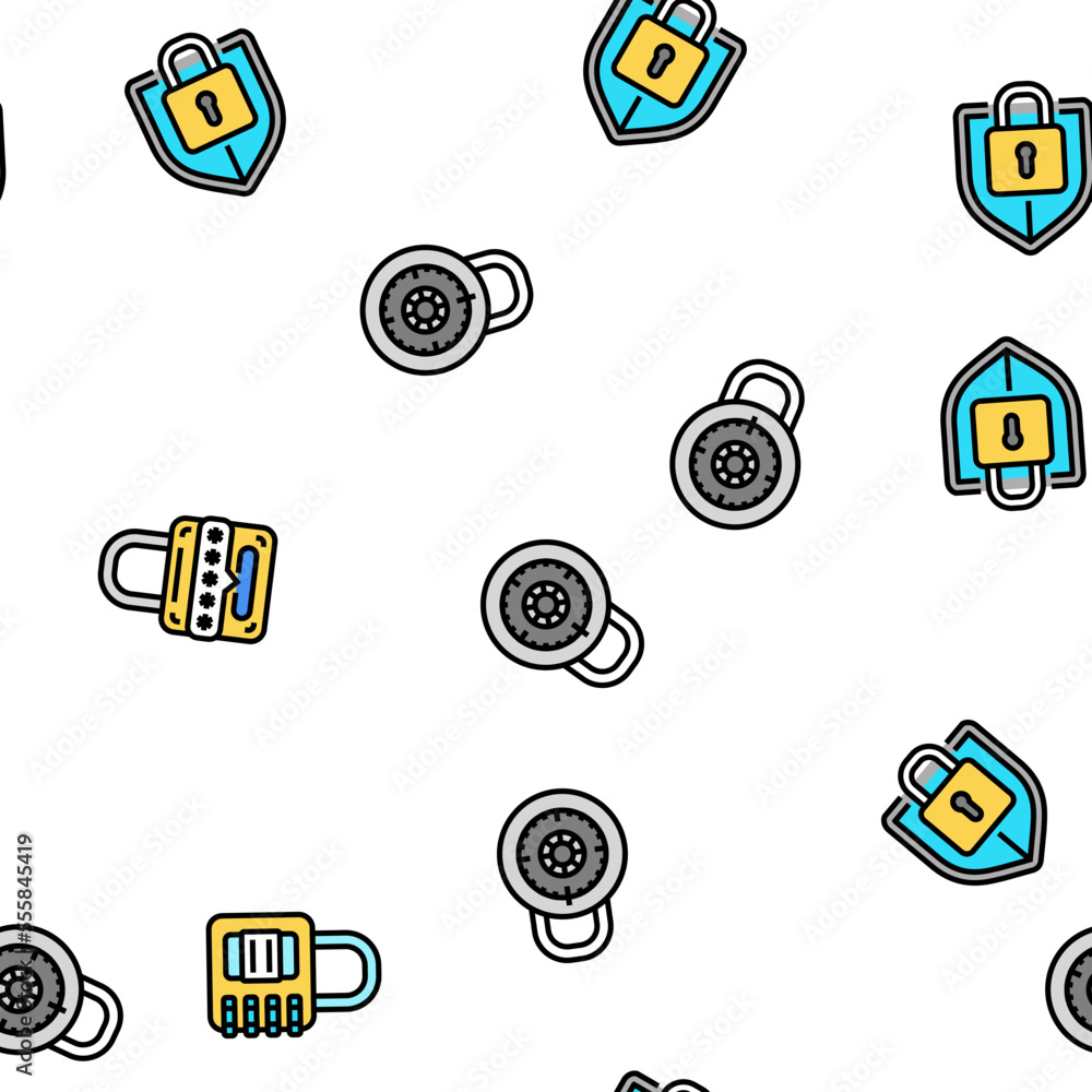 Poster padlock lock safe password key vector seamless pattern thin line illustration