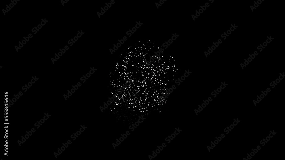 Aufkleber explosion and chaotic movement of particles in different directions on dark background. scientific c