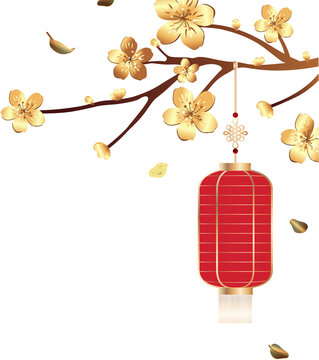 Lantern and Flowers Corner Design for Chinese New Year Decoration 