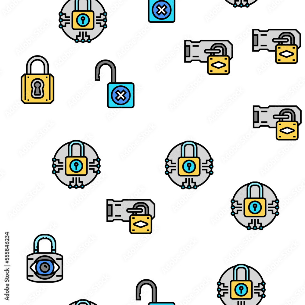 Poster padlock lock safe password key vector seamless pattern thin line illustration