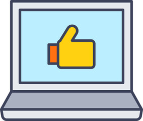 laptop computer and thumb up icon