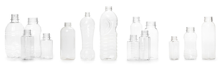 selection of quality photo collage of many different empty plastic bottles isolated on white...