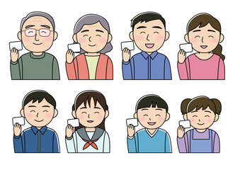 カードを持つ家族のセット