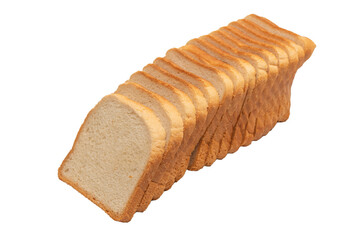 Delicious bread slices isolated on a white background, top view.