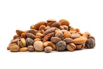 A group of almonds, pistachios, walnuts, macadamia, cashews.
