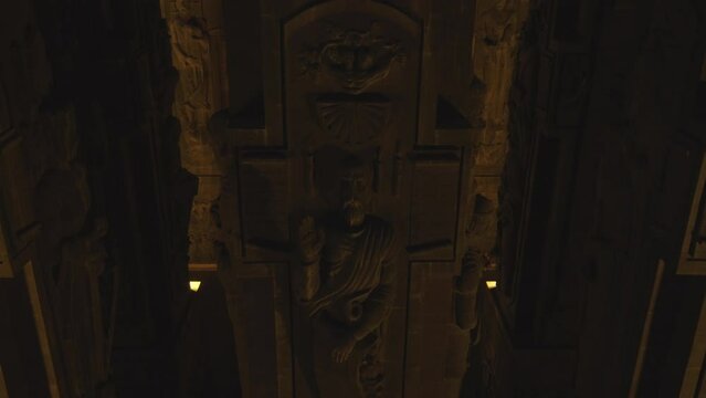 Drone view inside of at Chronicle of Georgia at night in Tbilisi, Tulsa, Georgia
