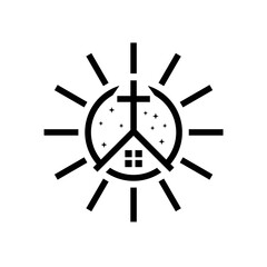 Christian church with sunburst or sunrise outline logo design