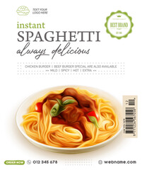 Delicious italian spaghetti pasta with meatballs food menu promotion flyer template design - 555849096