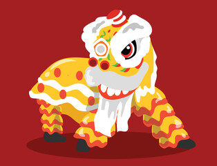 Cute chinese lion dance cartoon vector.