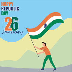 happy republic day of india illustration vector. man holding india flag