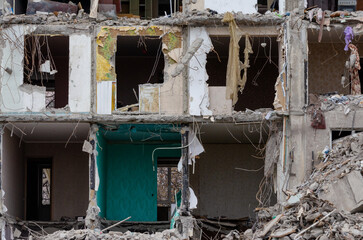 destroyed and burned houses in the city Russia Ukraine war