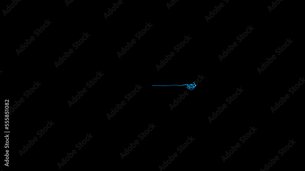 Poster 3d model of worm penetrates and gradually grows. the energy whip grows and wriggles on black backgro
