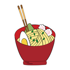 Ramen noodles with egg and chopsticks Vector illustration