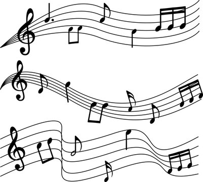 Set of music notes, with curves and swirls, vector illustration.