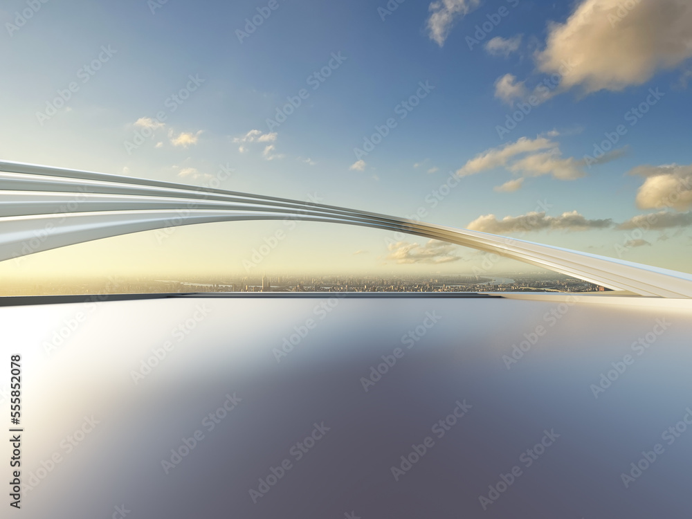 Aufkleber 3d render of abstract futuristic architecture with empty concrete floor.