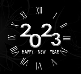 happy new year 2023 time celebration with clock and decoration abstract greeting graphic design and fun a isolated calendar art vintage event holidays . 