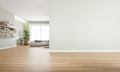 Fototapeta na wymiar 3d rendering of modern living room with white wall and wooden floor.