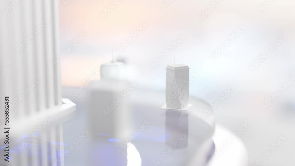 Poster smart city. building or city located on central processing unit, cpu. electron mobility animation li