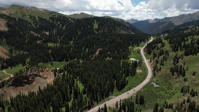 Aerial View of Million Dollar Highway, Scenic Route in Colorado USA on Sunny Summer Day