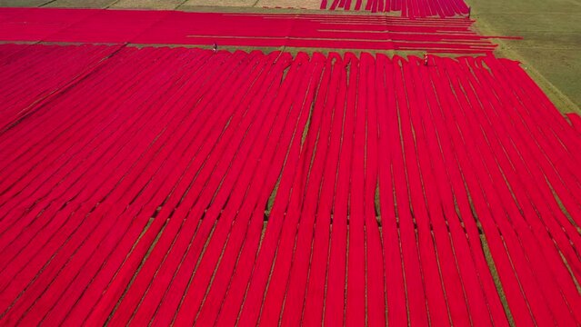 Aerial View Of People Working In A Field In Narsingdi, Dhaka, Bangladesh.